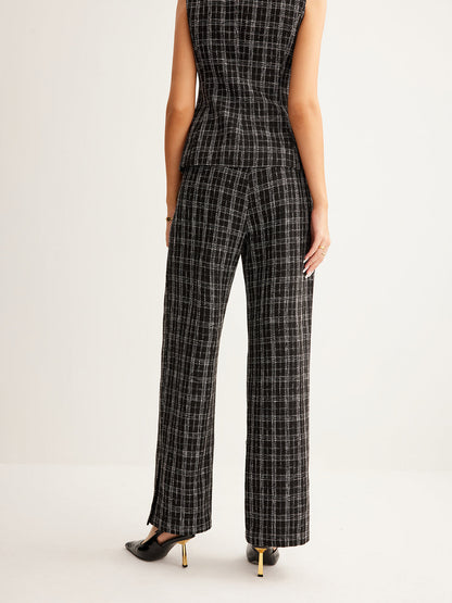 Günlük Kareli Tweed Pantolon