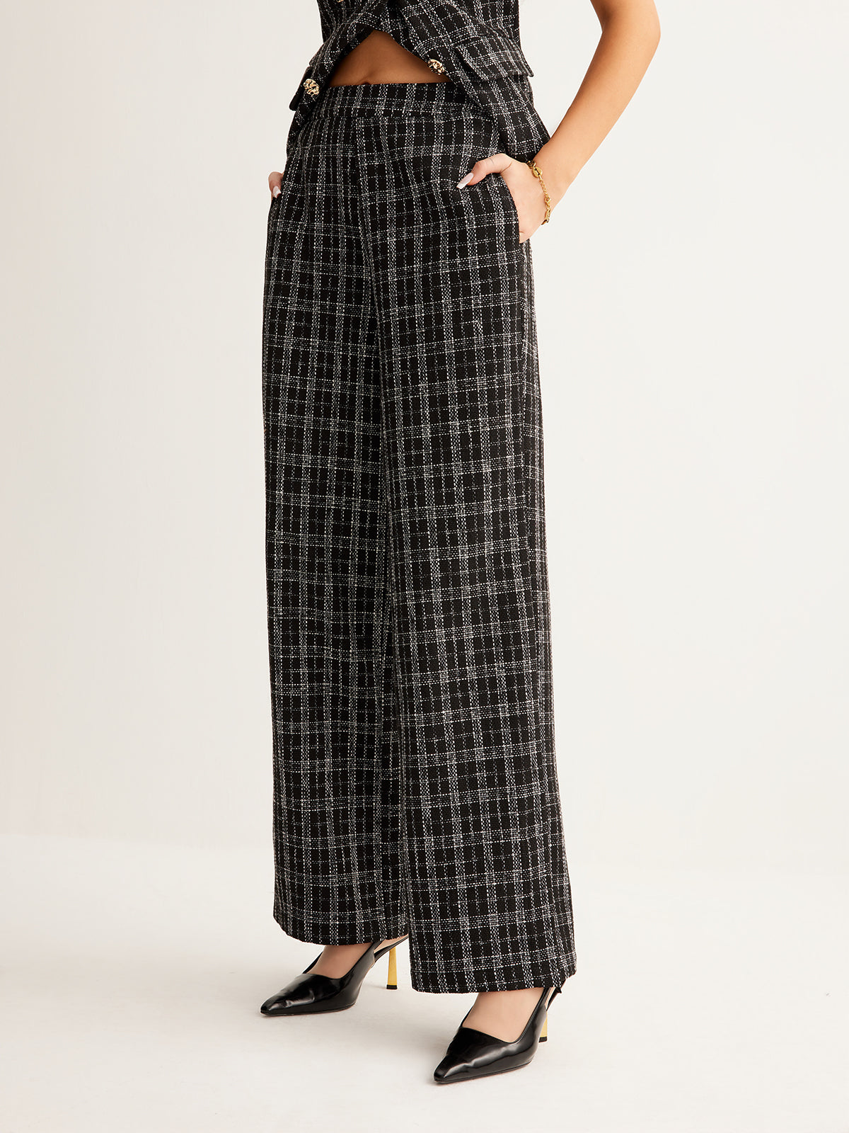 Günlük Kareli Tweed Pantolon