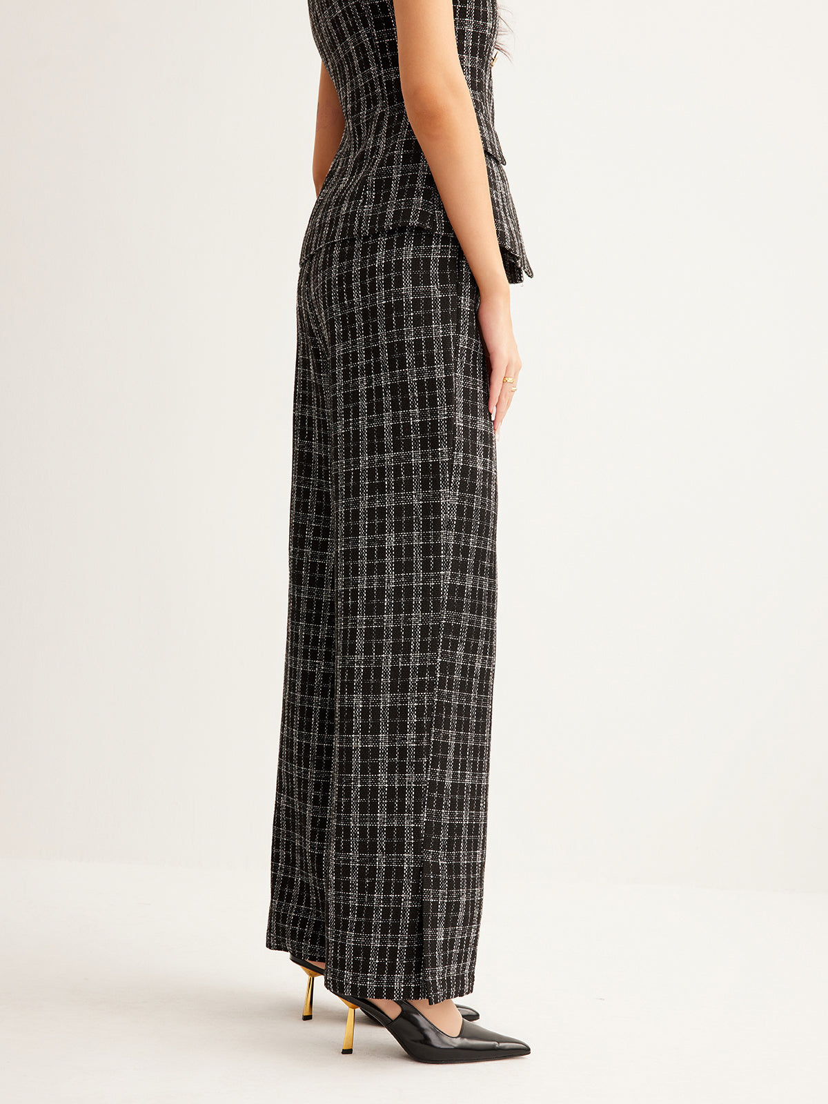 Günlük Kareli Tweed Pantolon
