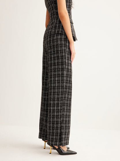 Günlük Kareli Tweed Pantolon