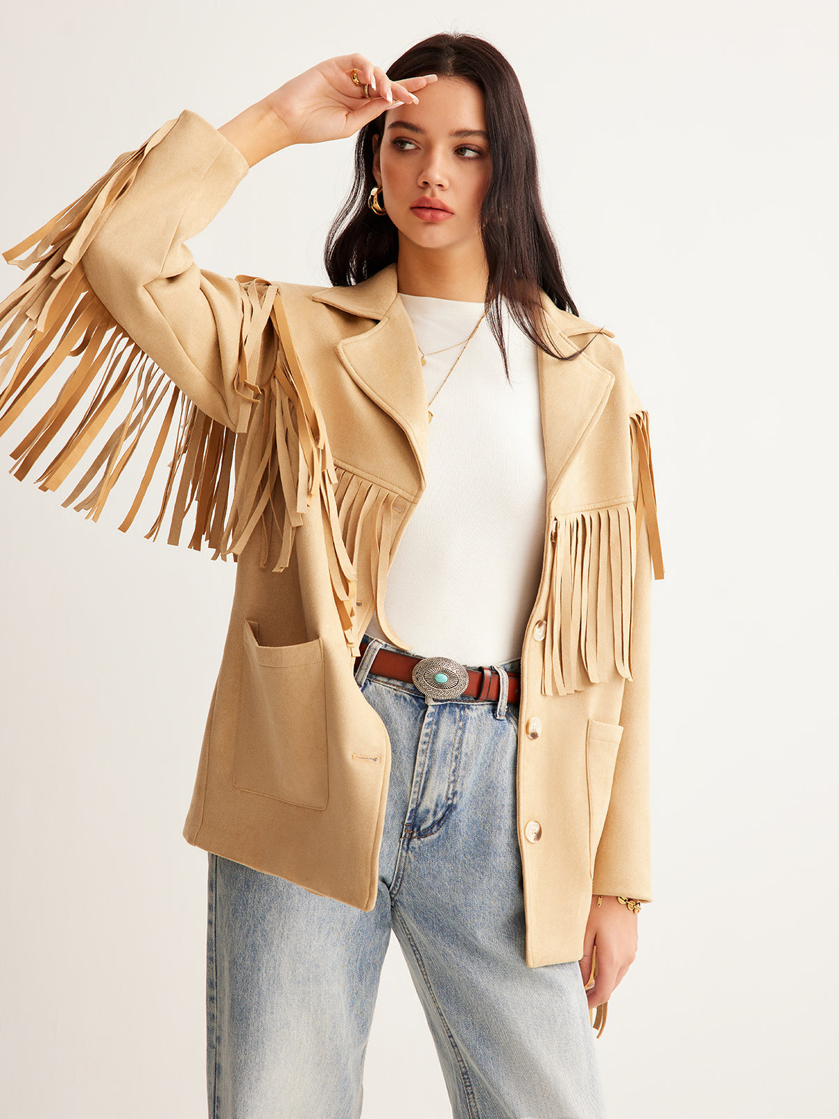 Bohem Püsküllü Süet Blazer