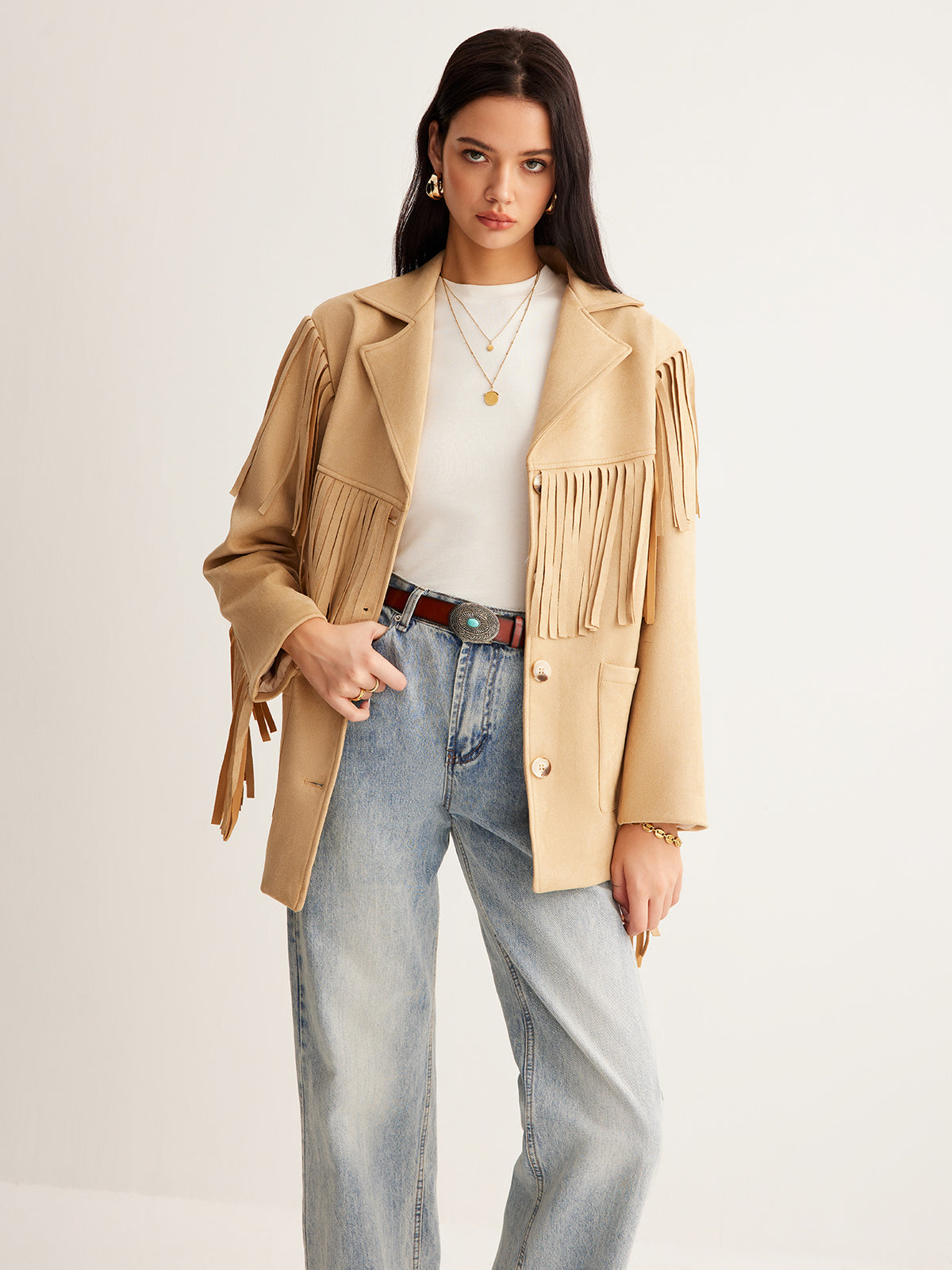 Bohem Püsküllü Süet Blazer