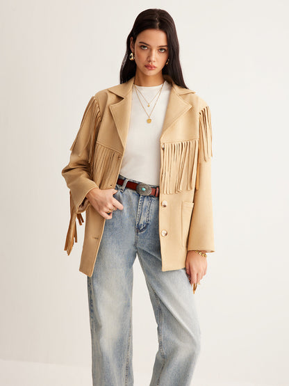 Bohem Püsküllü Süet Blazer