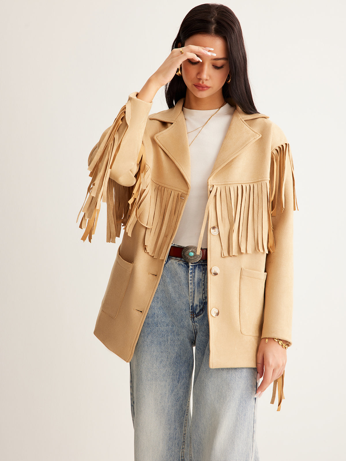 Bohem Püsküllü Süet Blazer