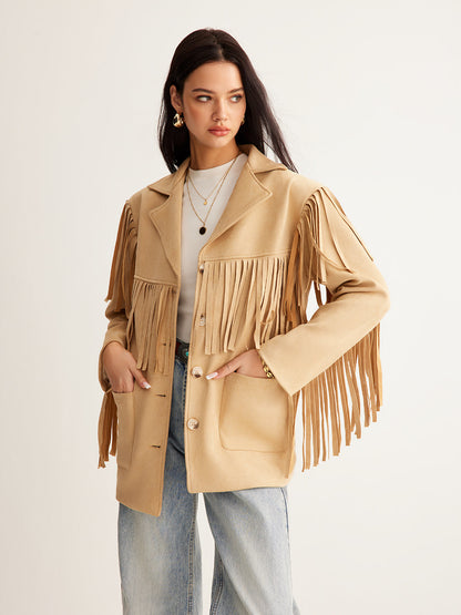 Bohem Püsküllü Süet Blazer