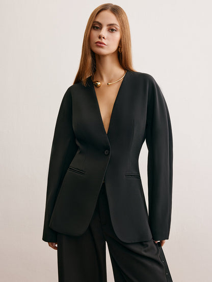 Yardımcı Bölünmüş Düğmeli Büzgülü Blazer