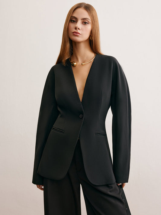 Yardımcı Bölünmüş Düğmeli Büzgülü Blazer