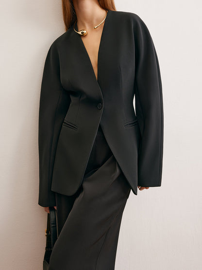Yardımcı Bölünmüş Düğmeli Büzgülü Blazer