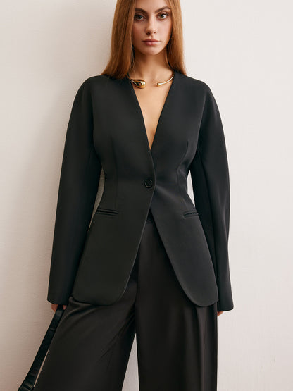 Yardımcı Bölünmüş Düğmeli Büzgülü Blazer