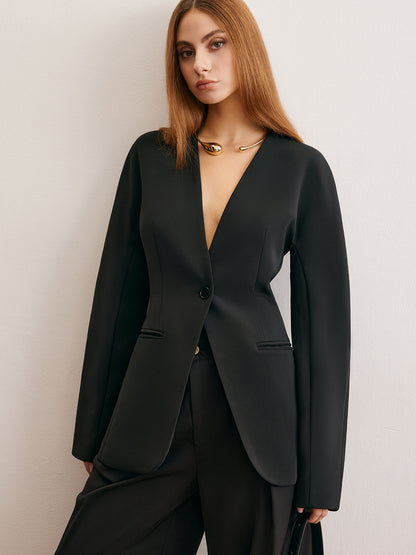 Yardımcı Bölünmüş Düğmeli Büzgülü Blazer