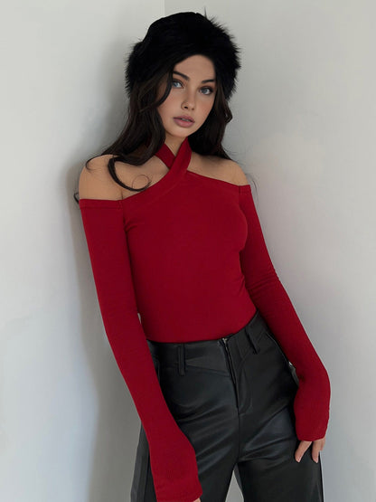 Criss Cross Soğuk Omuzlu Kaburgalı Üst