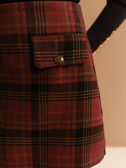 Tweed Kareli Mini Etek