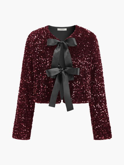 Payetli Kadife Fiyonklu Blazer
