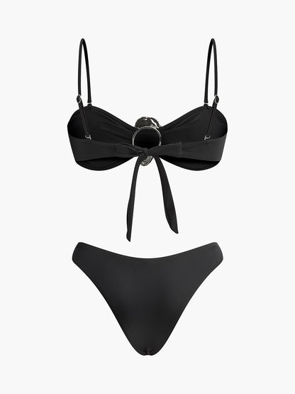 Metal Vurgulu Önden Bağlamalı Bikini Takımı