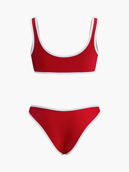 Kontrast Kesim Yuvarlak Yaka Bikini Takımı