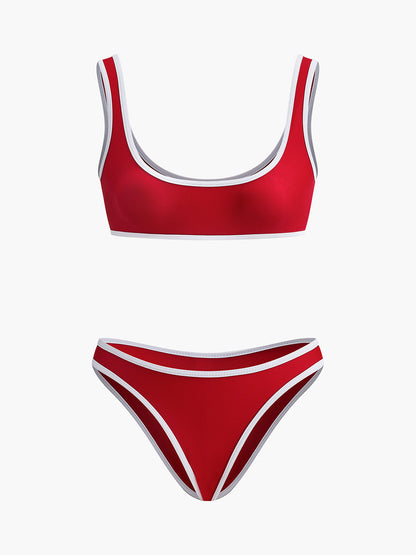 Kontrast Kesim Yuvarlak Yaka Bikini Takımı