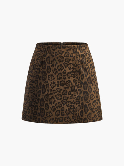 Leopar Desenli Süet Etek