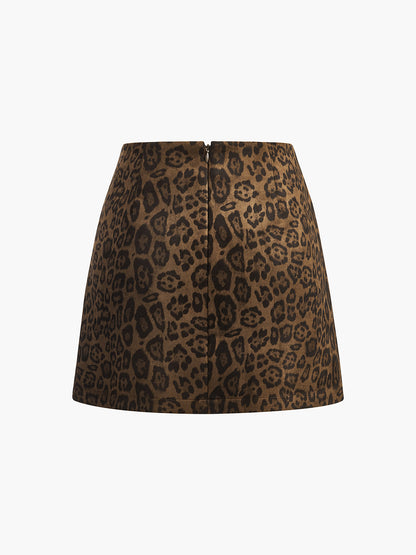Leopar Desenli Süet Etek