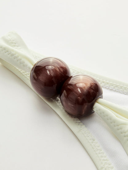 Ahşap Boncuk Detaylı Tek Omuz Bikini Takımı