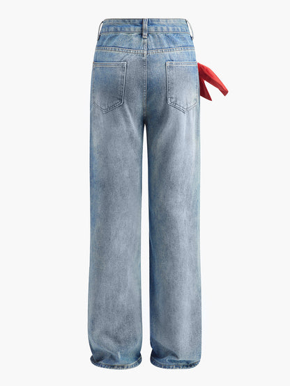 Orta Bel Fiyonklu Kot Pantolon