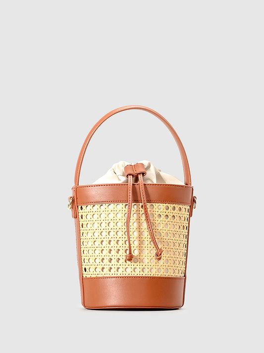 Rattan Aksanlı Bağcıklı Kova Çanta