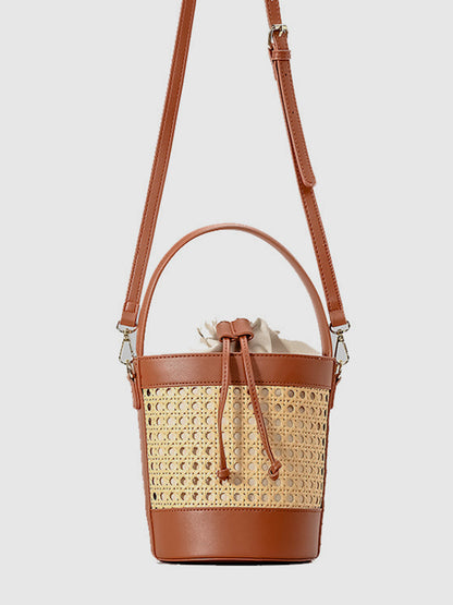 Rattan Aksanlı Bağcıklı Kova Çanta