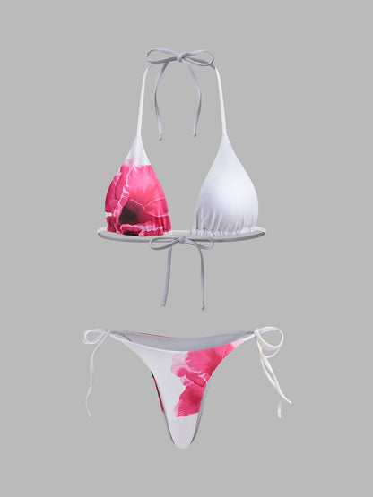Yarı Şeffaf Etekli Çiçekli Bikini Takımı