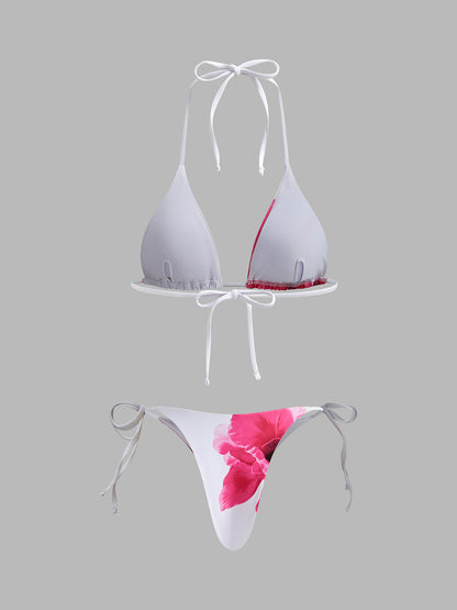 Yarı Şeffaf Etekli Çiçekli Bikini Takımı