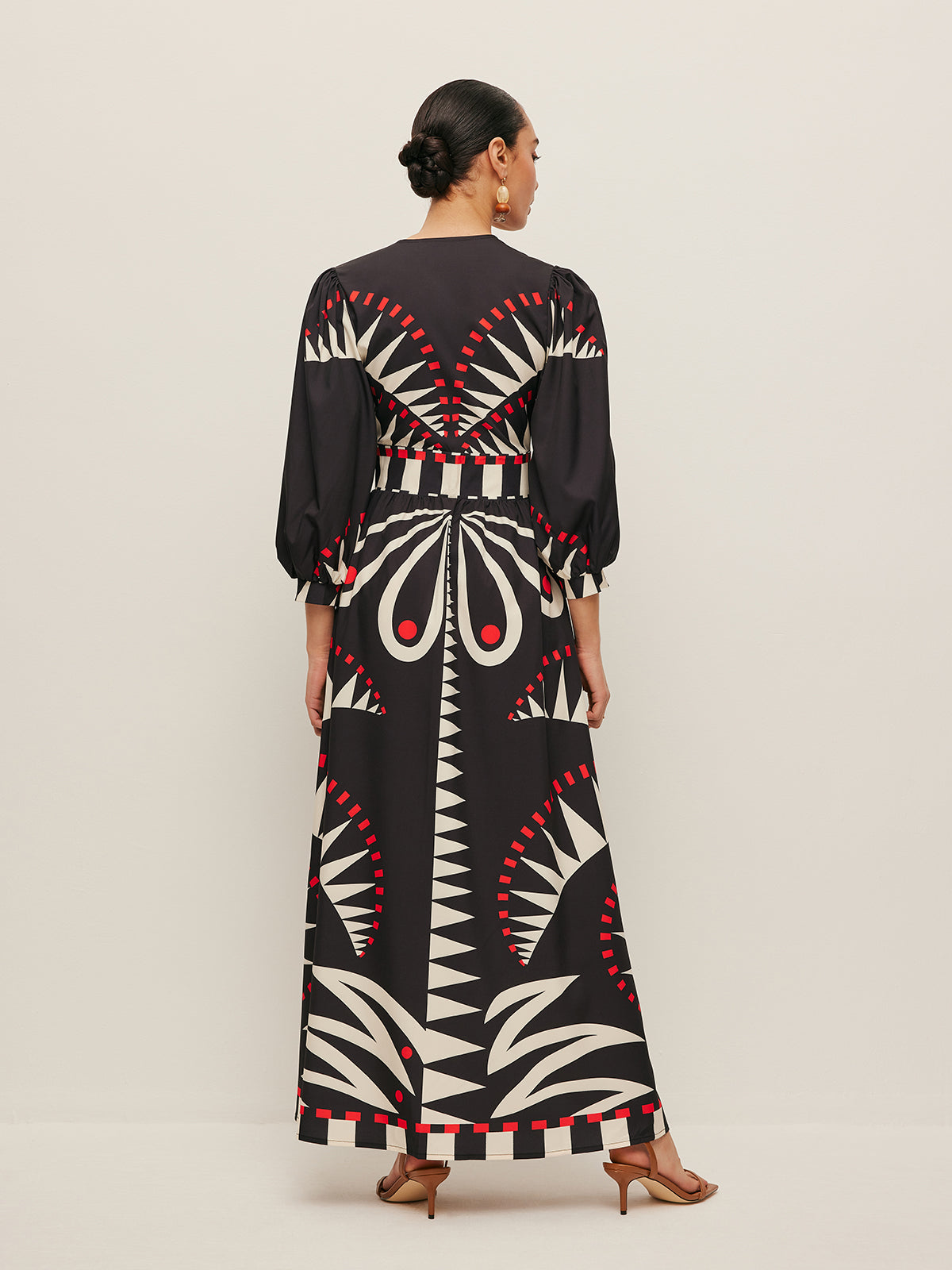 Boho Desenli V Yakalı Yırtık Elbise