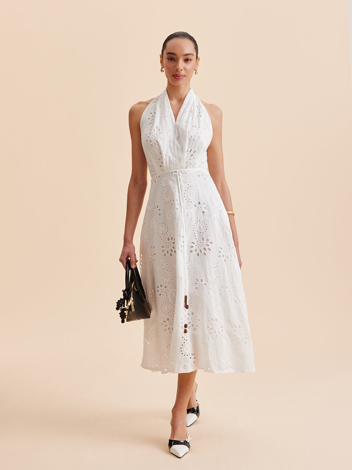 Halter Yakalı, Kuşaklı, Midi Elbise