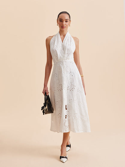 Halter Yakalı, Kuşaklı, Midi Elbise