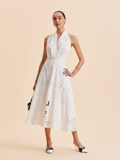 Halter Yakalı, Kuşaklı, Midi Elbise