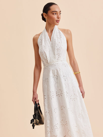Halter Yakalı, Kuşaklı, Midi Elbise