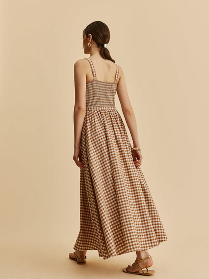 Gingham Kemerli Büstiyer Elbise