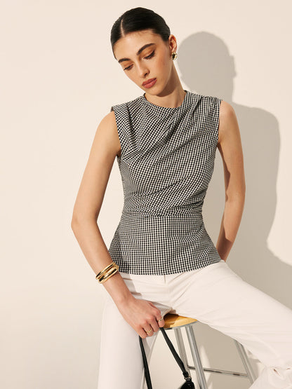 Gingham Büzgülü Kolsuz Üst
