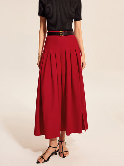 Pamuk ve Keten Pileli Yırtmaçlı Etek