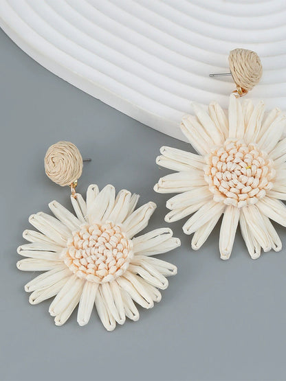 Raffia Çiçek Damla Küpeler