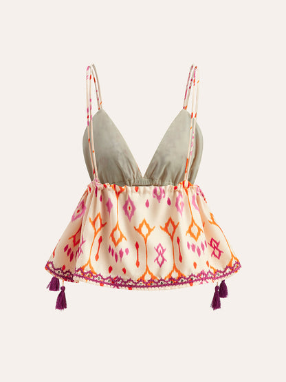İşlemeli Boho Püsküllü Bağcıklı Atlet