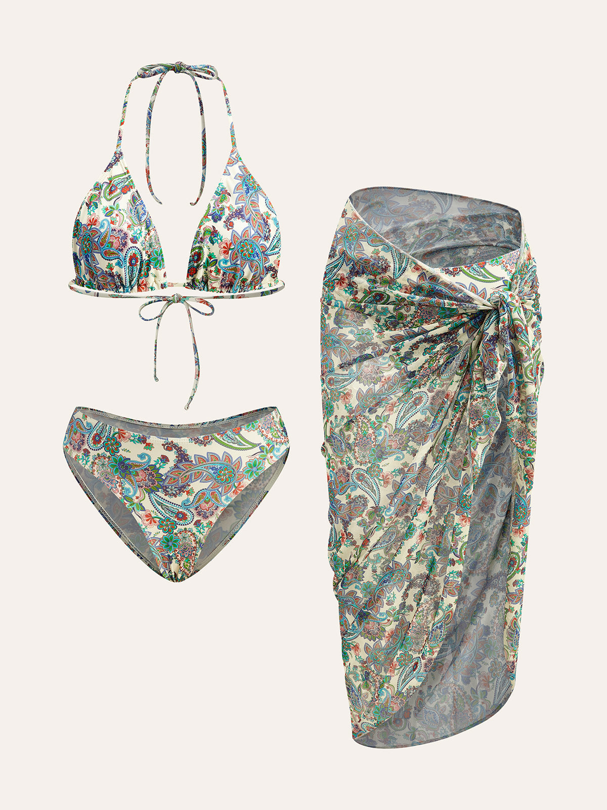 Paisley Desenli Arkası Bağlamalı Bikini Takımı