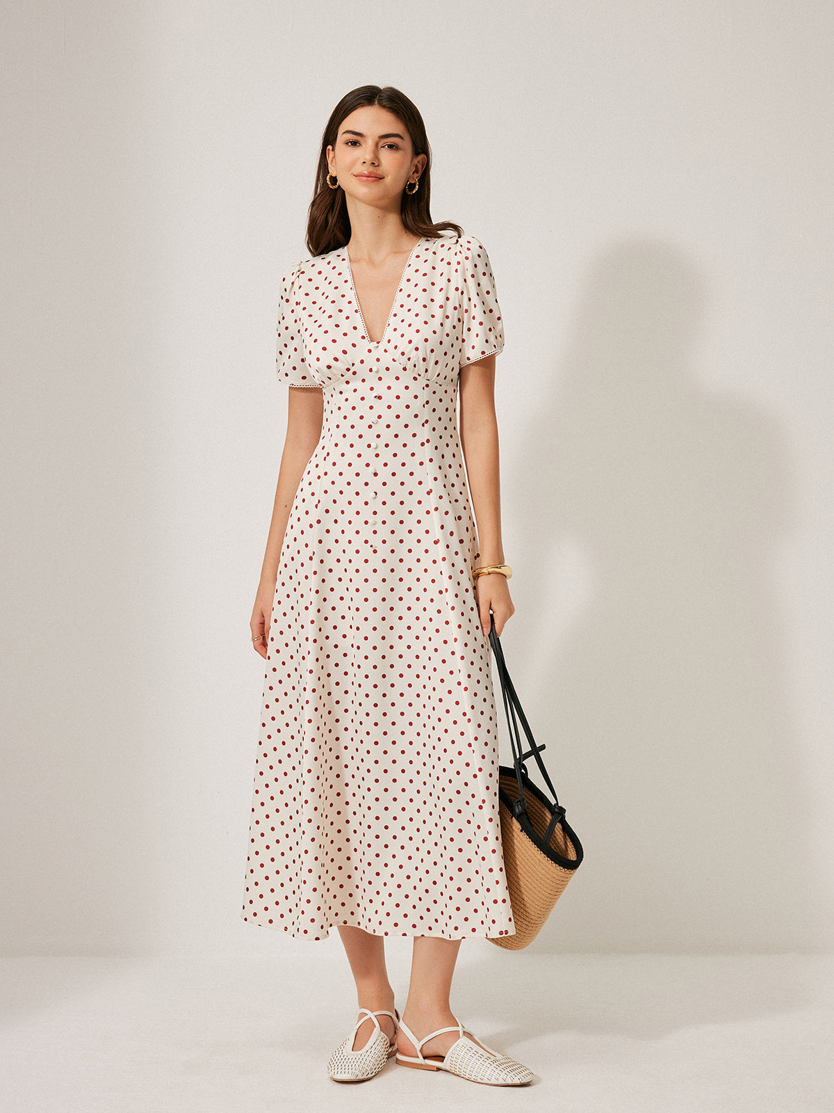 Polka Dot Puf Kollu Elbise
