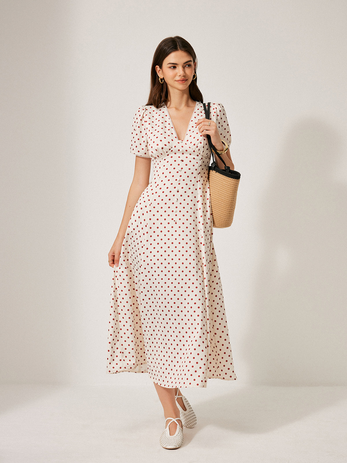 Polka Dot Puf Kollu Elbise