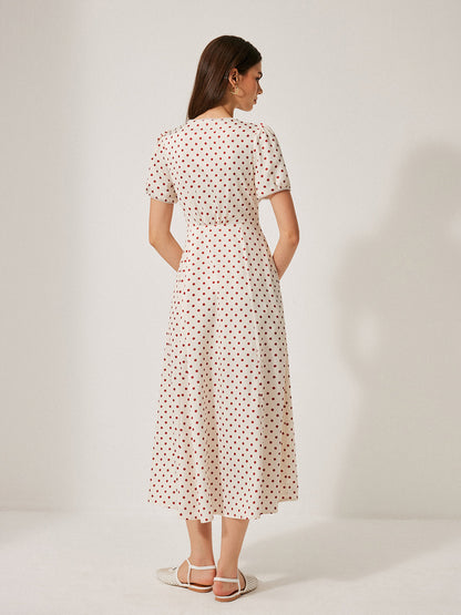 Polka Dot Puf Kollu Elbise