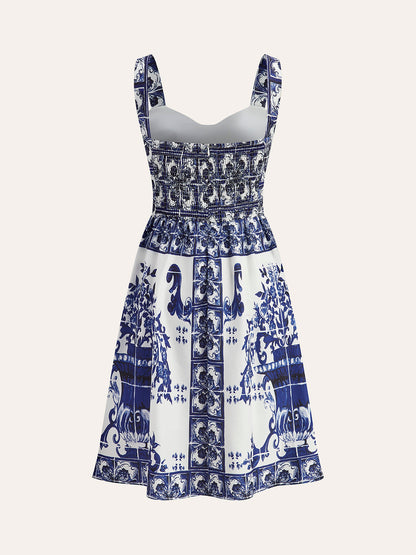 Boho Çiçek Desenli Volanlı Elbise