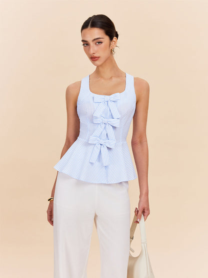 Fiyonk Detaylı Çizgili Peplum Üst