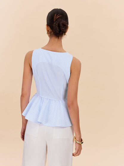 Fiyonk Detaylı Çizgili Peplum Üst