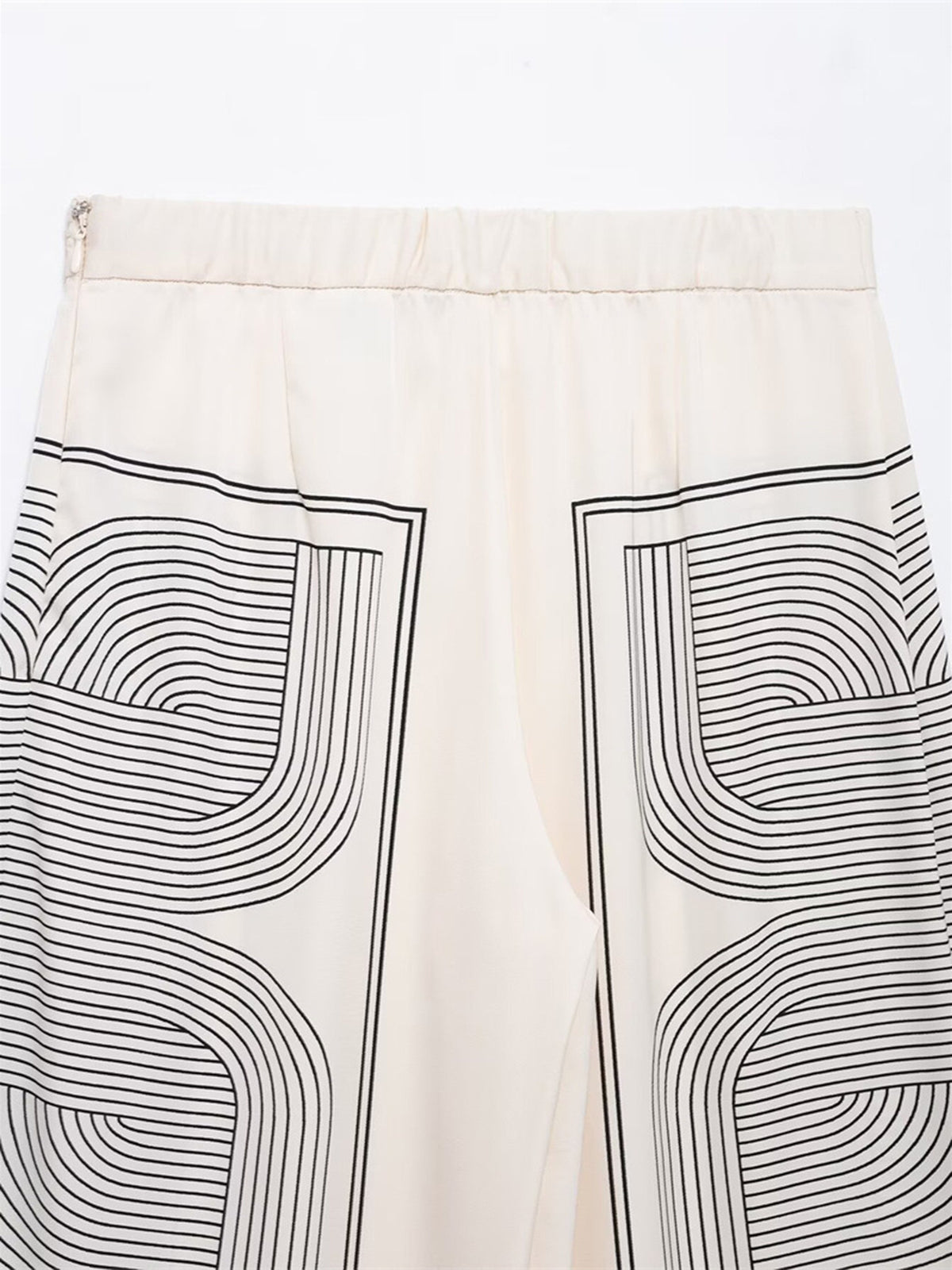Orta Bel Geometrik Desenli Geniş Paça Pantolon