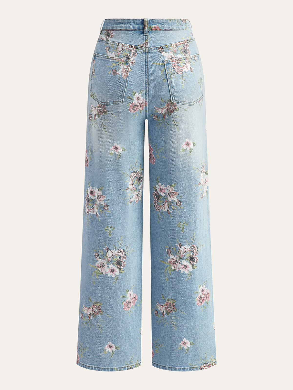 Çiçek Desenli Orta Bel Kot Pantolon