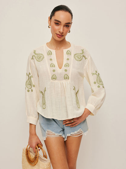 Boho İşlemeli Bluz