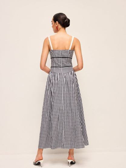 Gingham Korse Tarzı Midi Elbise