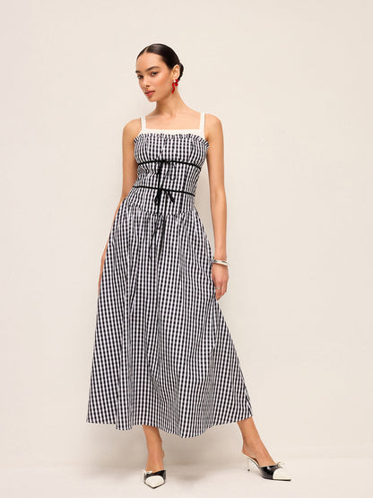 Gingham Korse Tarzı Midi Elbise